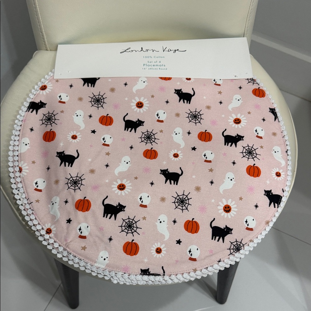 London Kaye Halloween Pink/Black/Orange Spiders/Cats/Pumpkins Set of 4 Placemats